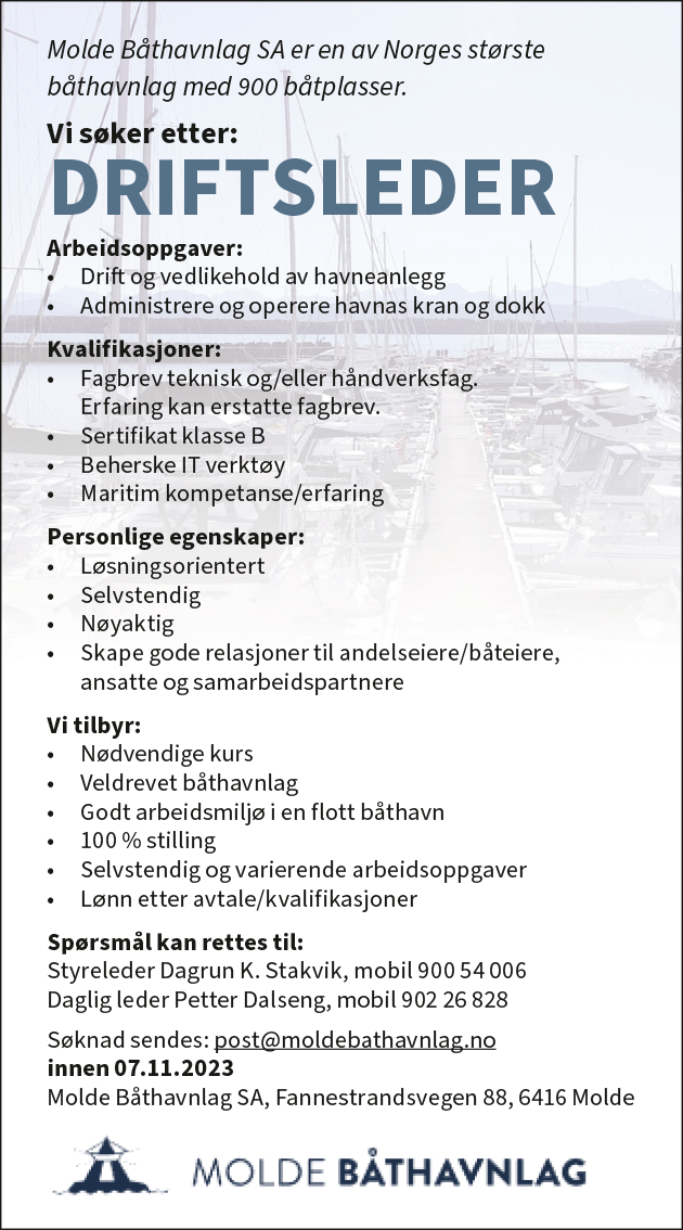 Vi søker driftsleder